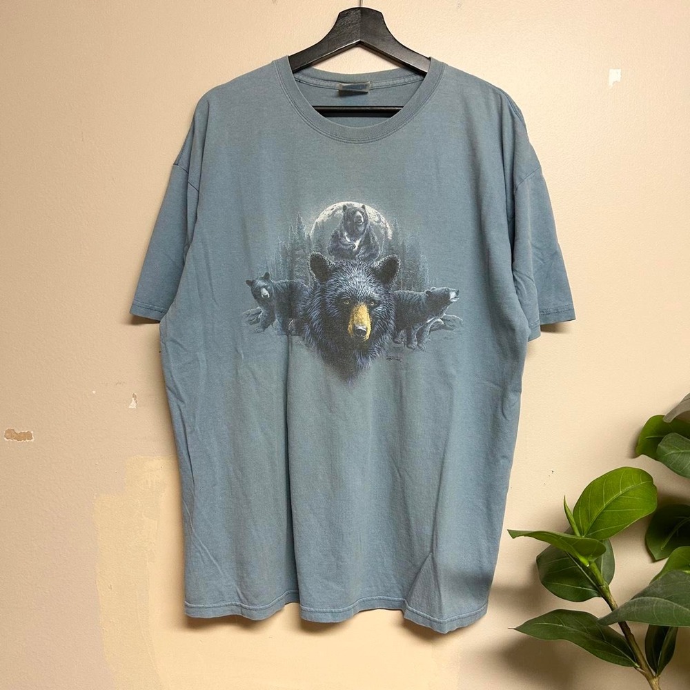 Vintage 90s Hanes Heavyweight Black Bear Nature Graphic T-Shirt Blue Mens XL